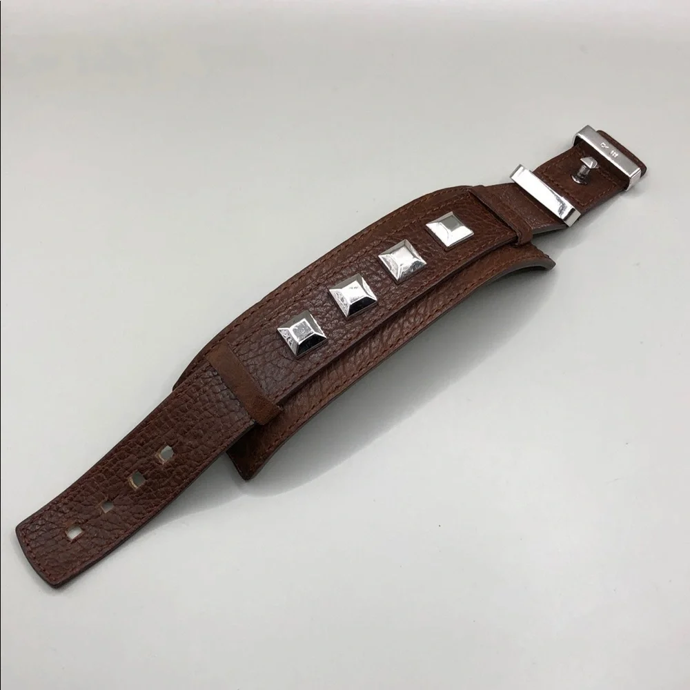 DYRBERG/KERN of DENMARK Brown Leather Sterling Silver 925 Studded Bracelet Men's